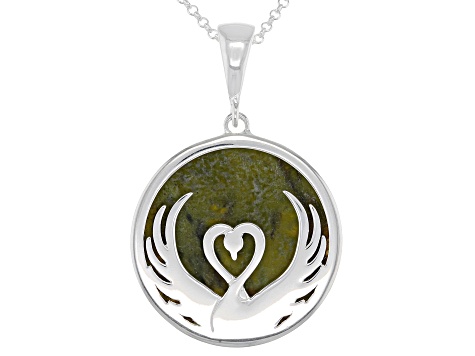 Connemara Marble Swan Overlay Sterling Silver Enhancer with 18" Chain
