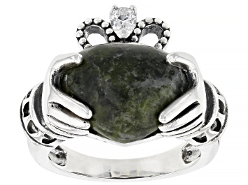 Picture of Connemara Marble Silver Claddagh Ring
