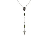 Rosary Cultured Freshwater Pearl and Connemara Marble Silver Tone