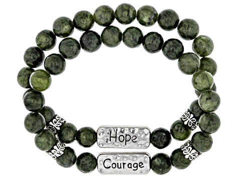 Set of 2 Silver Tone Marble "Hope" & "Courage"  Stretch bracelets