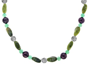 Connemara Marble, Amethyst,& Quartzite Silver-Tone Over Brass Necklace