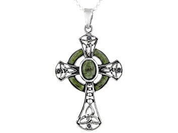 Picture of Connemara Marble Silver Celtic Cross Pendant W/ 24" chain