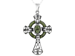 Connemara Marble Silver Celtic Cross Pendant W/ 24" chain