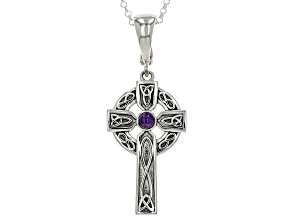 Charoite Sterling Silver Celtic Cross Pendant With 24" Chain