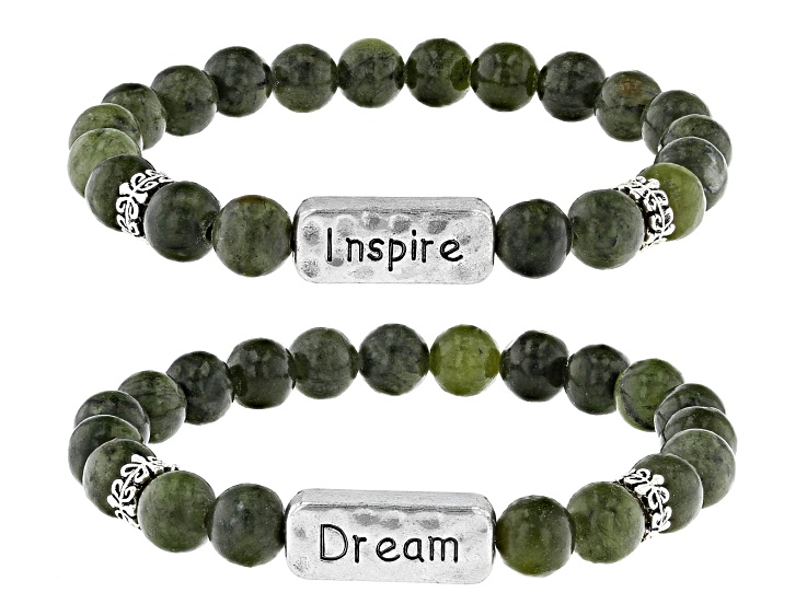 Connemara Marble Silver Over Brass Set of 2 Inspire & Dream Bracelets 8mm