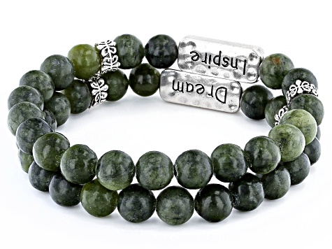 Connemara Marble Silver Over Brass Set of 2 Inspire & Dream Bracelets 8mm