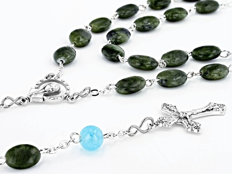 Connemara Marble & Aquamarine Silver Tone Rosary