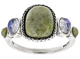 Connemara Marble & Rainbow Moonstone Silver Ring