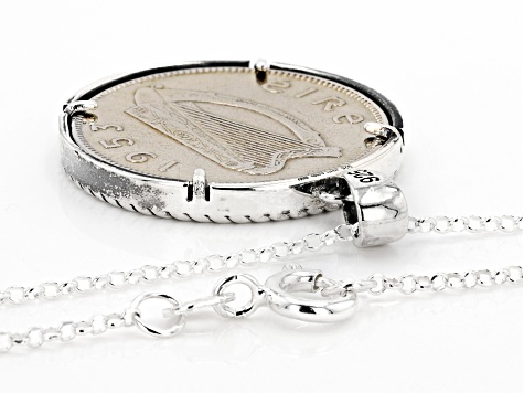 Sixpence Irish Wolf Hound Sterling Silver Pendant With Chain