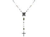 Green Connemara Marble With Multi-Color Glass Beads Silver-Tone St. Michael Protection Rosary