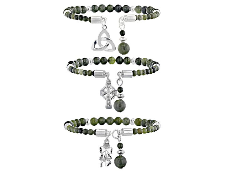 Connemara Marble  Silver-Tone Set of 3 Charm Bracelets 3-8mm