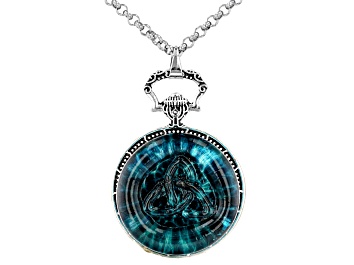 Picture of Blue Crystal Silver-Tone Trinity Pendant With Chain