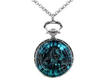 Picture of Blue Crystal Silver-Tone Trinity Knot & Shamrock Pendant With Chain 38mm