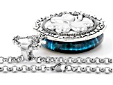 Blue Crystal Silver-Tone Trinity Pendant With Chain