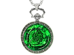 Green Crystal Silver-Tone Trinity Knot & Shamrock Pendant With 24" Chain 38mm