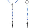 Blue Crystal Silver-Tone Rosary and Key Chain Set