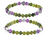 Amethyst & Marble Shamrock Silver-Tone Set of 2 Bracelets