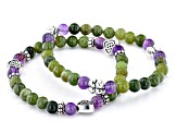 Amethyst & Marble Shamrock Silver-Tone Set of 2 Bracelets