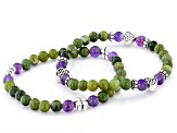 Amethyst & Marble Shamrock Silver-Tone Set of 2 Bracelets