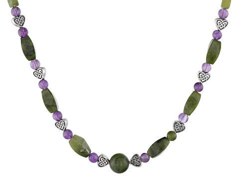 Amethyst and Connemara Marble Silver-Tone  Necklace