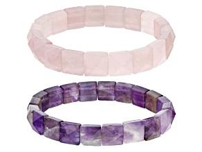 Artisan Collection of Ireland™ Amethyst And Rose Quartz Set of Two Stretch Bracelets