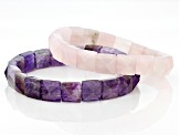 Amethyst And Rose Quartz Set of Two Stretch Bracelets