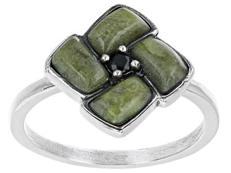 Connemara Marble With Black Spinel Sterling Silver Ring