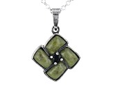 7x4mm Rectangle Connemara Marble With Black Spinel Sterling Silver Pendant With 24" Chain