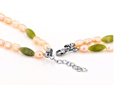 Cultured Freshwater Pearl And Connemara Marble Silver Tone Necklace