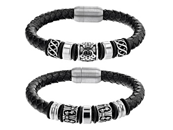 Picture of Stainless Steel Set of 2 Viking Leather Bracelets.