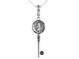 Green 3mm Connemara Marble St. Peregrine Sterling Silver Key Enhancer With 24" Chain
