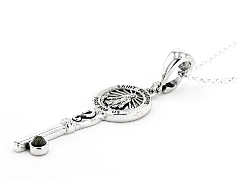 Green 3mm Connemara Marble St. Peregrine Sterling Silver Key Enhancer With 24" Chain