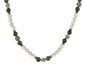 White Lab Created Opal And Green Connemara Marble Silver Tone Necklace