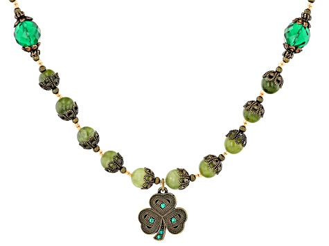 Connemara Marble With Green Crystal Antiqued-Tone Necklace