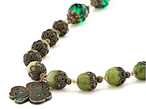 Connemara Marble With Green Crystal Antiqued-Tone Necklace