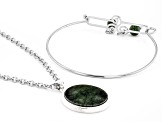 Green Connemara Marble Triskele Silver-Tone Bangle And Pendant Set