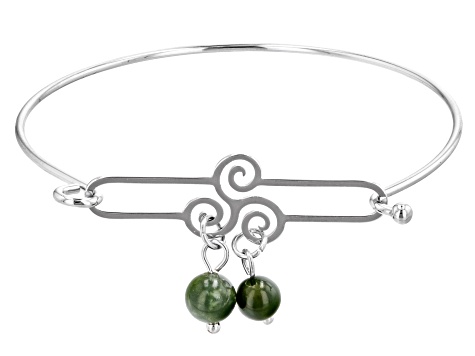 Green Connemara Marble Triskele Silver-Tone Bangle And Pendant Set