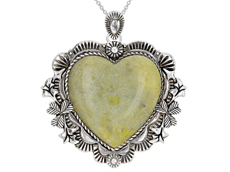 Green Heart Shaped Connemara Marble Silver Tone Pendant
