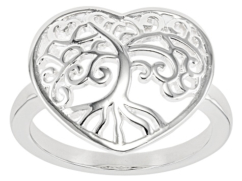 Silver Tone Heart Shaped Tree Of Life Ring.