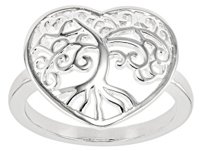 Silver Tone Heart Shaped Tree Of Life Ring.