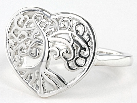 Silver Tone Heart Shaped Tree Of Life Ring.