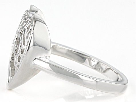 Silver Tone Heart Shaped Tree Of Life Ring.