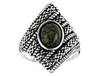 Picture of Green Connemara Marble Silver Tone Ring 9x8mm