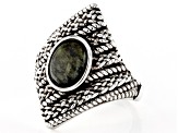 Green Connemara Marble Silver Tone Ring 9x8mm