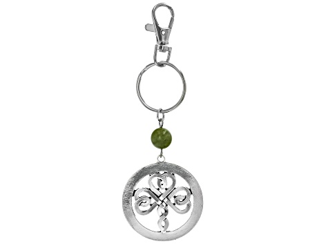 Green Connemara Marble Silver Tone Shamrock Key Chain
