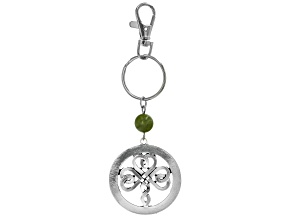 Green Connemara Marble Silver Tone Shamrock Keychain