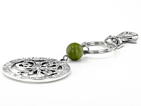 Green Connemara Marble Silver Tone Shamrock Key Chain