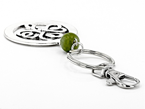Green Connemara Marble Silver Tone Shamrock Key Chain