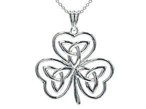 Silver Tone Shamrock Trinity Pendant With Chain
