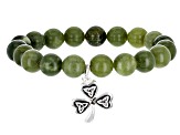 Green Connemara Marble Silver Tone Shamrock Stretch Bracelet